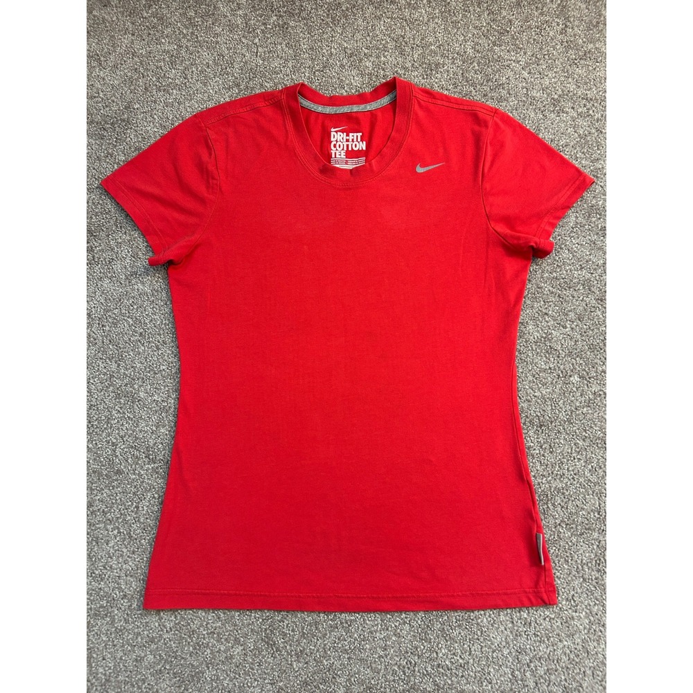 Nike Dri-FIT Cotton Tee Womens Medium Red Excellent Short Sleeve Crew Neck Top